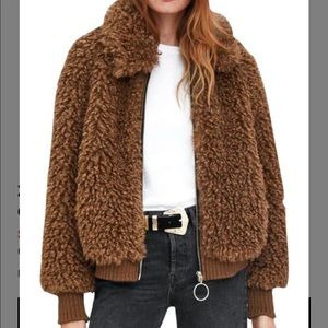 ZARA Brown Faux Fur Shearling Bomber